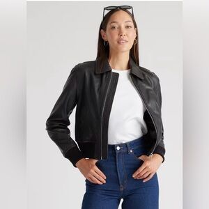 Quince Black Leather Bomber Jacket
